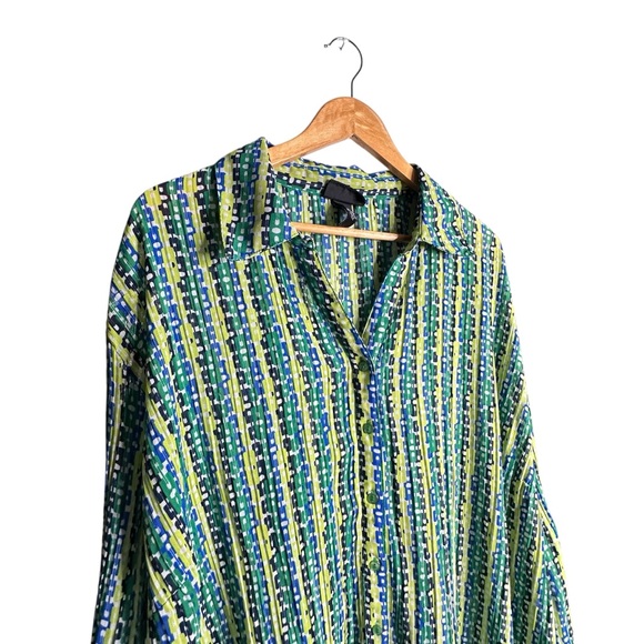 5 for $40 SALE! Maggie Barnes Blue & Green Print Button Up Collared Blouse sz 3x - Picture 5 of 9